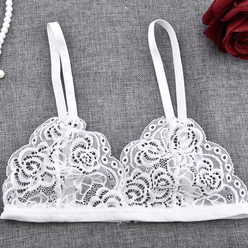 Wireless Black & White Floral Lace Bralette with Scalloped Edges-Bra-Bellascena-White 1-White-bellascena