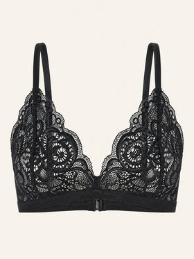Wireless Black & White Floral Lace Bralette with Scalloped Edges-Bra-Bellascena-bellascena