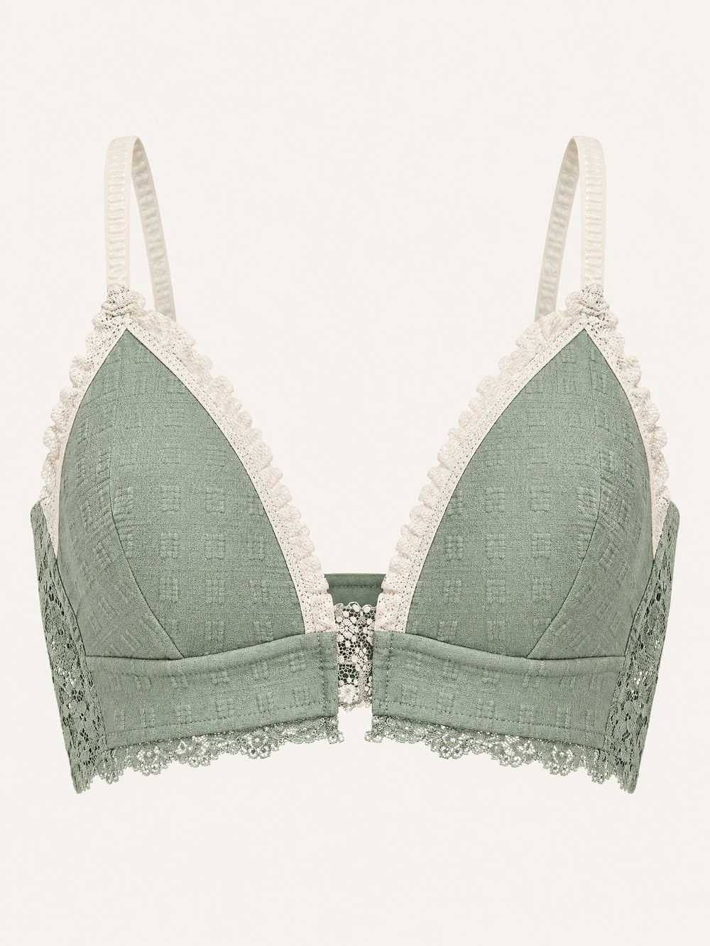Reggiseno in cotone con bordo in pizzo, senza ferretto, con chiusura frontale