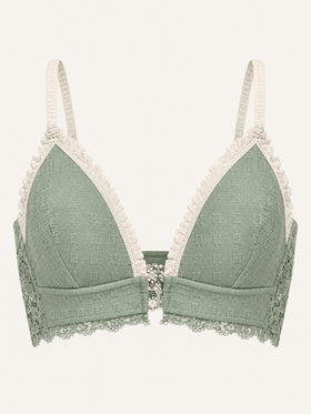 Wireless Lace Trim Cotton Bra with Front Closure-Bra-Bellascena-bellascena