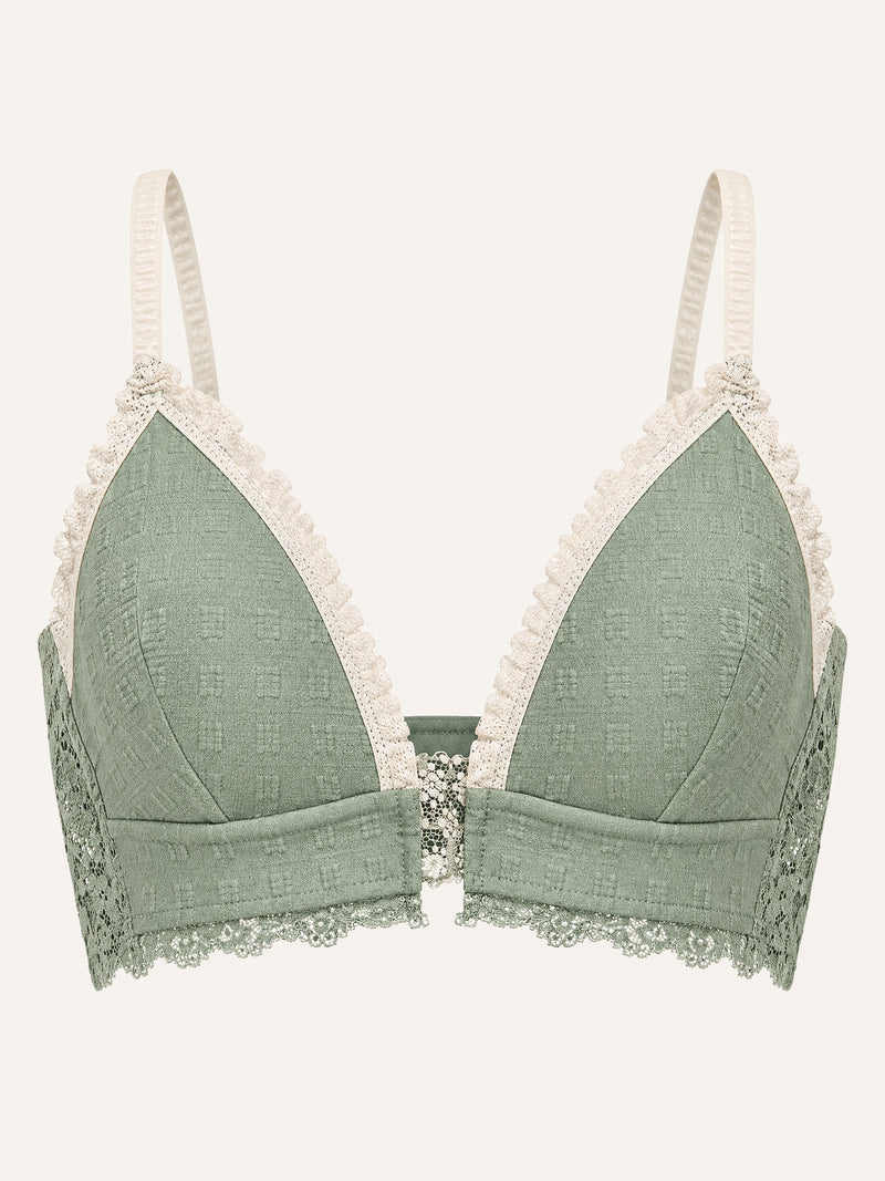 Wireless Lace Trim Cotton Bra with Front Closure