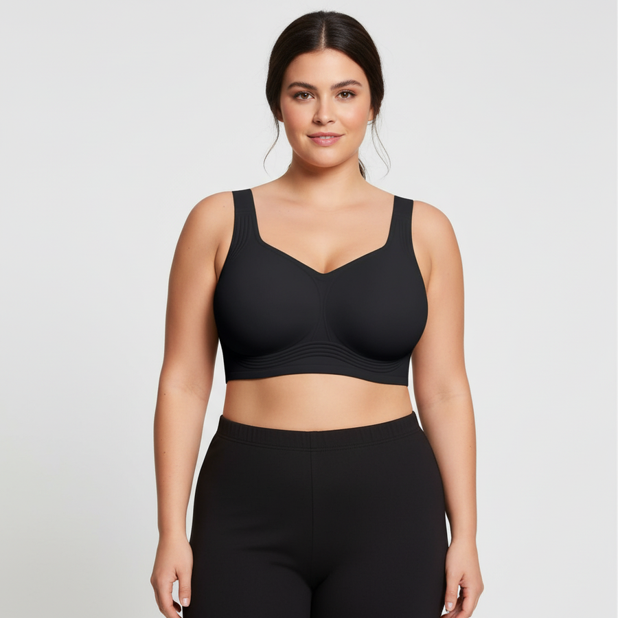 Wireless Seamless Black Matte Bra with Strappy Design-Bra-Bellascena-bellascena