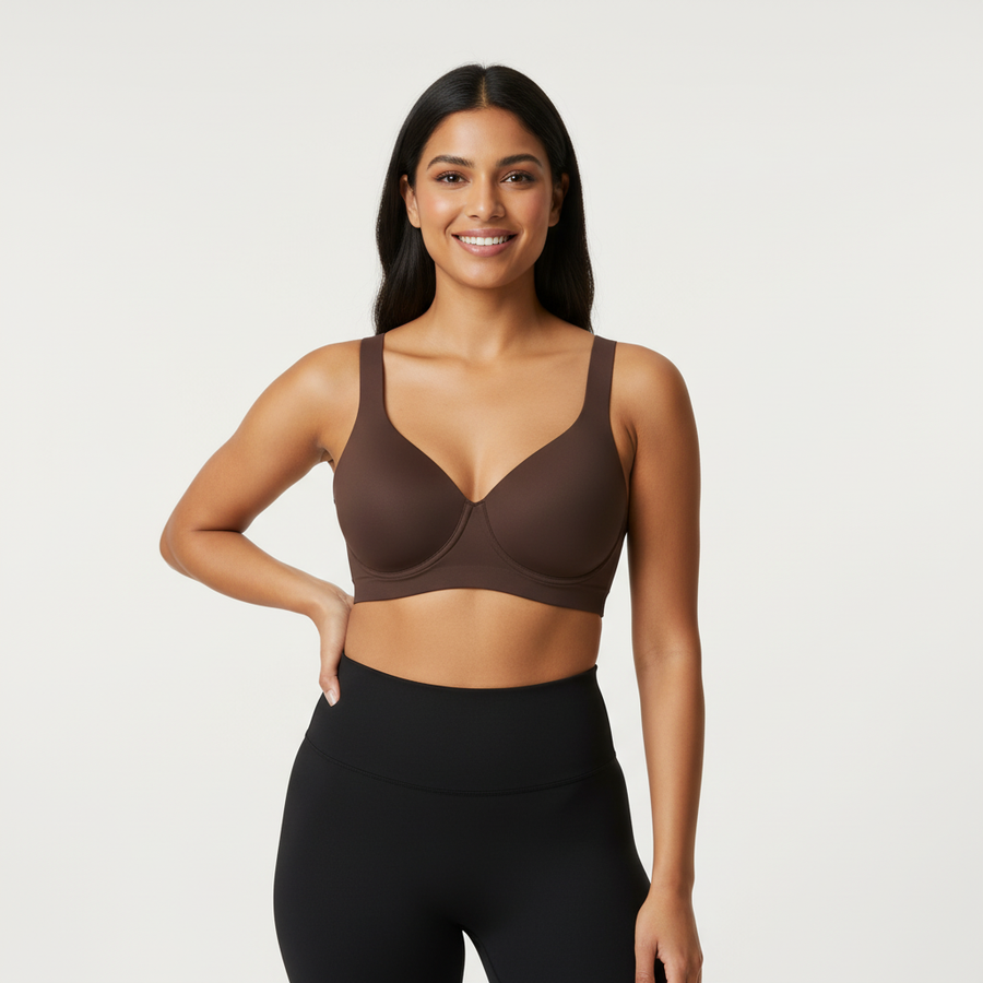 Wireless Seamless Black Matte Bra with Strappy Design-Bra-Bellascena-Brown-M-bellascena