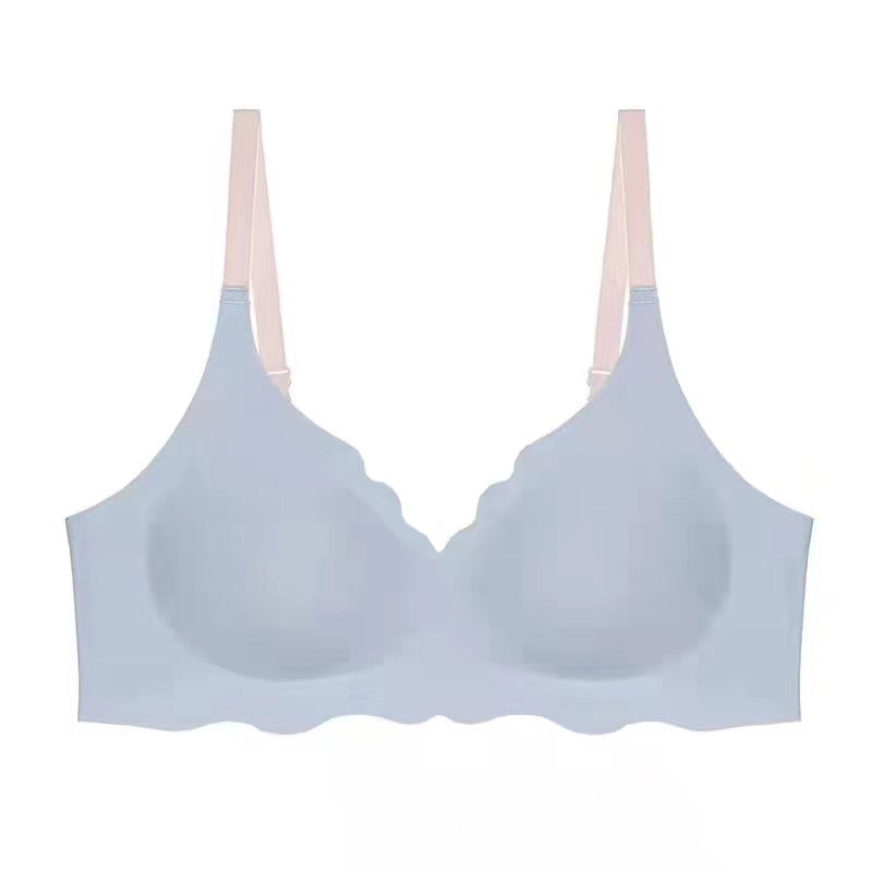 Wireless Seamless Off-White Matte Fabric Bra with Scalloped Edges-Bra-Bellascena-Blue-S-bellascena