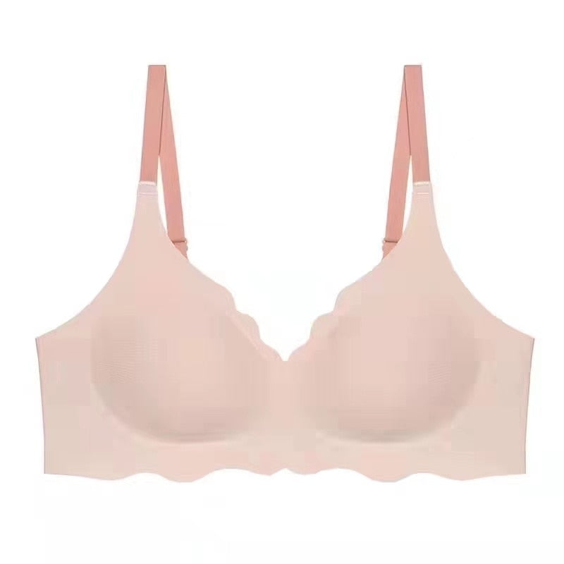 Wireless Seamless Off-White Matte Fabric Bra with Scalloped Edges-Bra-Bellascena-Powder Pink-S-bellascena
