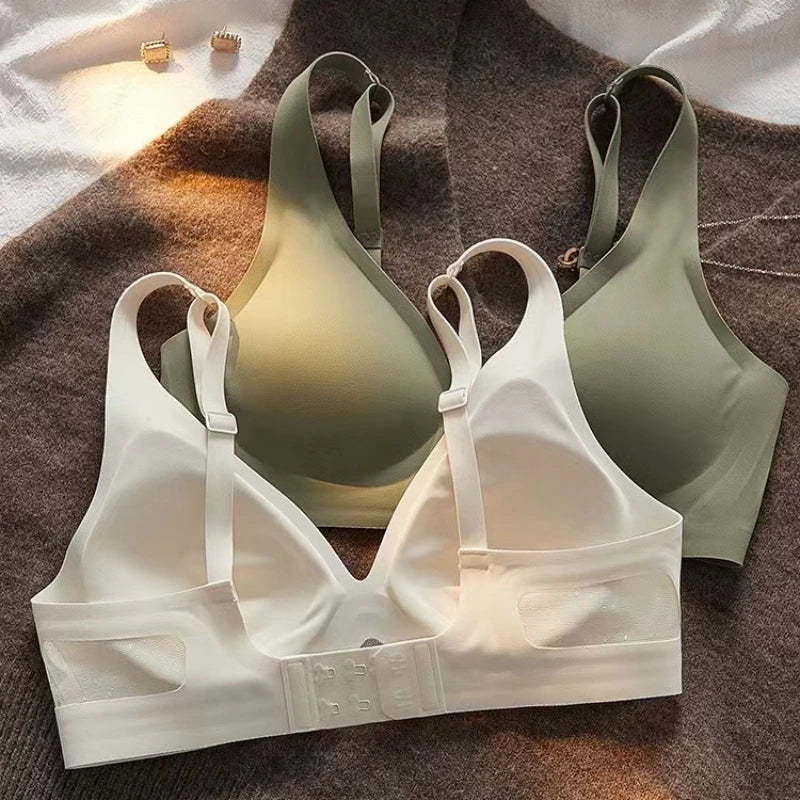 Wireless Seamless Solid White Cotton Bra with Pull-On Cutout-Bra-Bellascena-bellascena