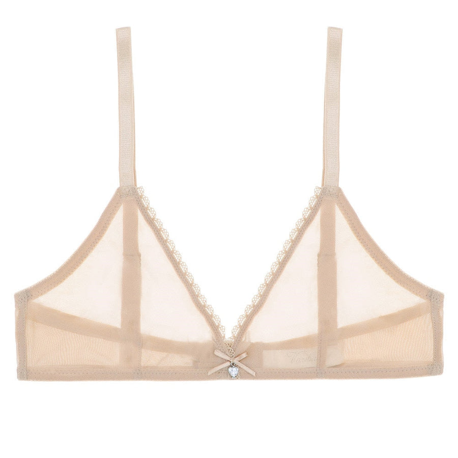 Wireless White Mesh Bra with Lace Trim-Bra-Bellascena-Beige-S-bellascena