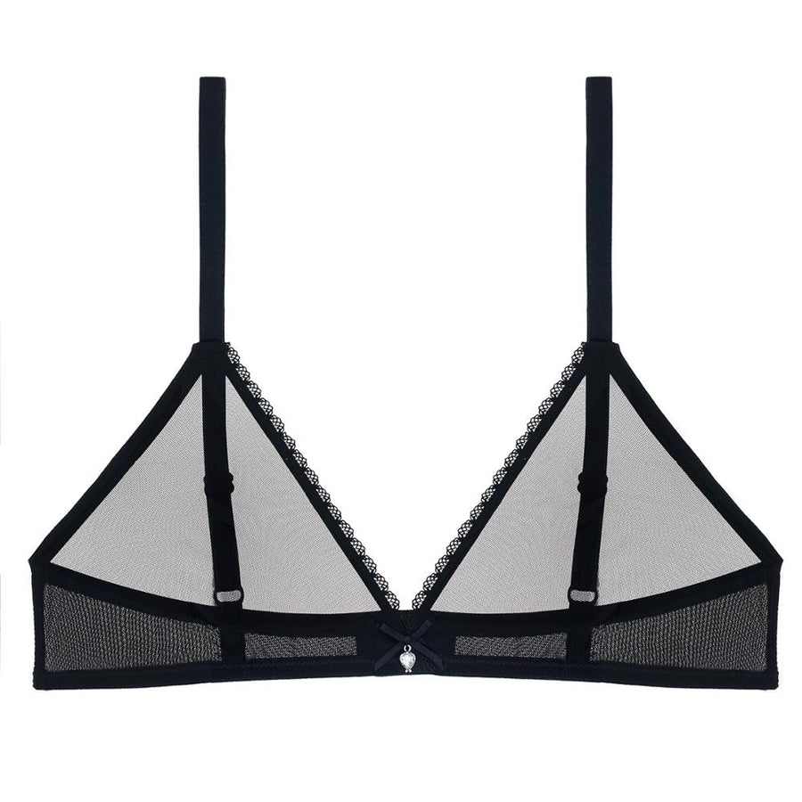Wireless White Mesh Bra with Lace Trim-Bra-Bellascena-Black-S-bellascena