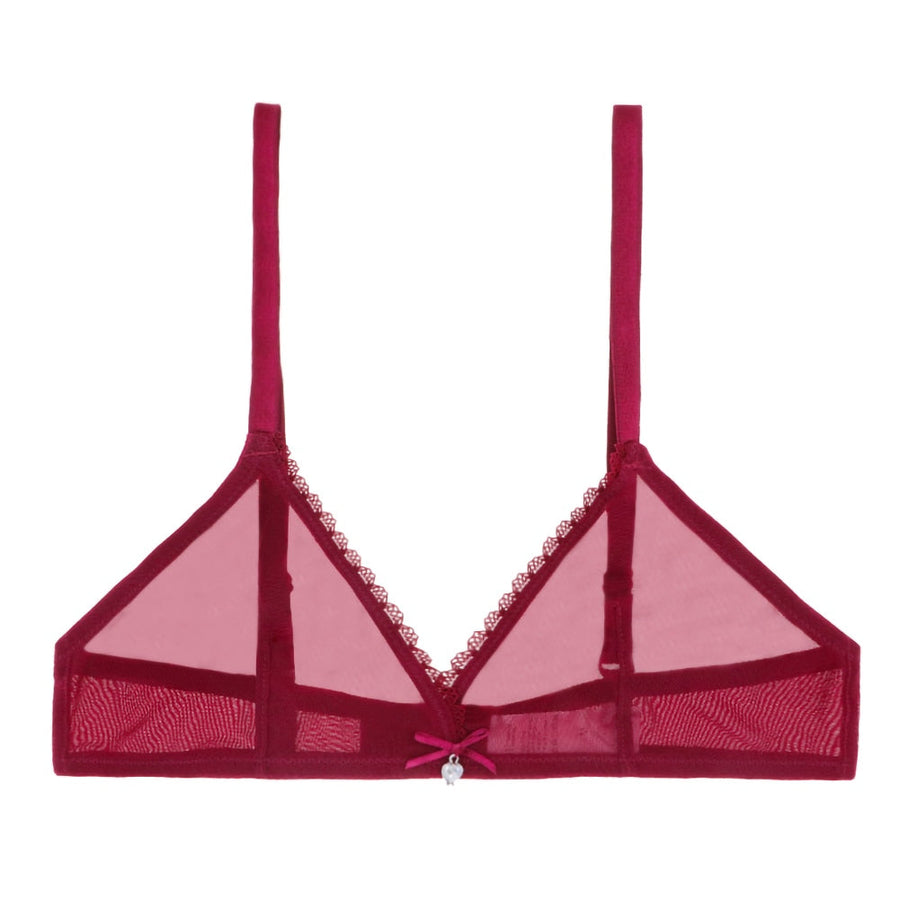 Wireless White Mesh Bra with Lace Trim-Bra-Bellascena-Red-S-bellascena